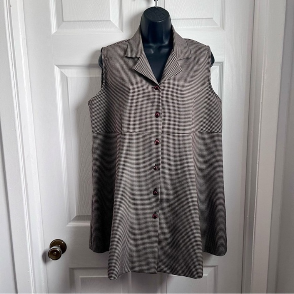 Vintage Meline Duczak Vest Mini Dress 90s Houndstooth sleeveless collared XL